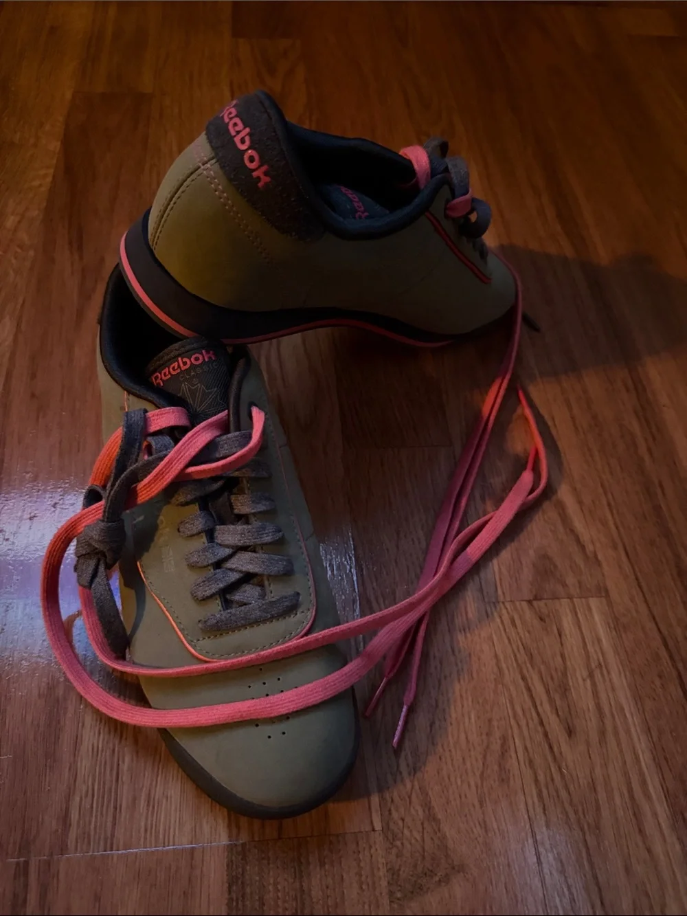 Reebok Green Sneakers with Pink Trim